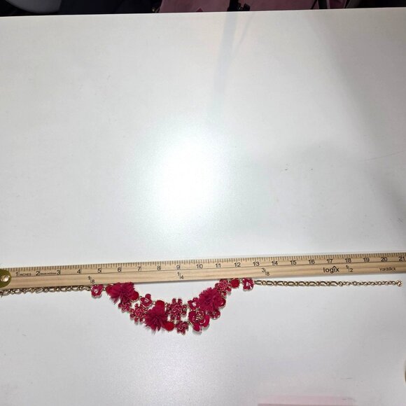 Talbots Necklace Pink Floral Anemone CZ Statement Gold Tone Prom Wedding Party - Picture 6 of 6